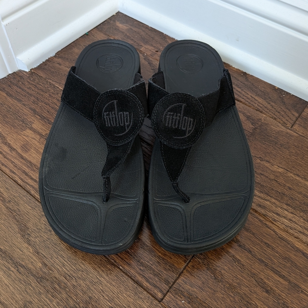 Fitflop Women's Black Oasis Thong Sandals Size 9 Wobbleboard - Picture 2 of 9